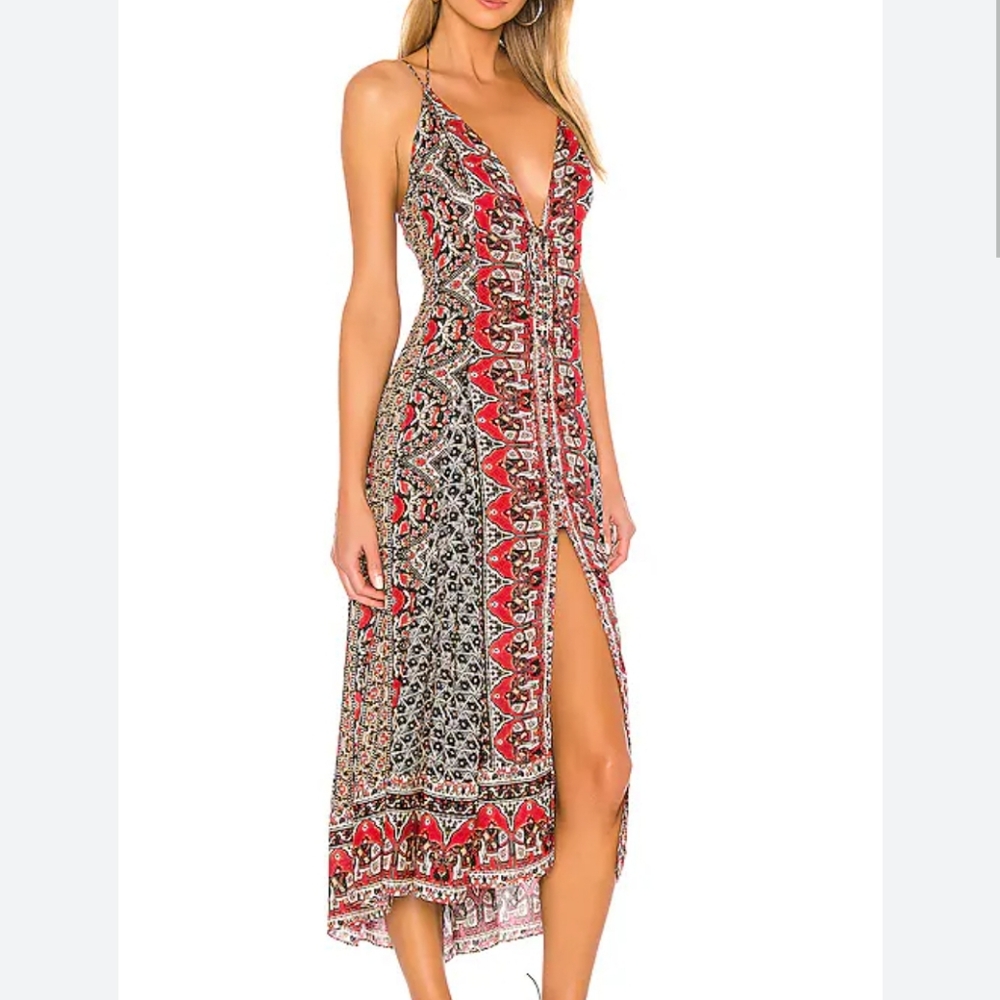 Free People On The Bright Side Maxi Dress Strappy V Neck Floral Black Large NWT